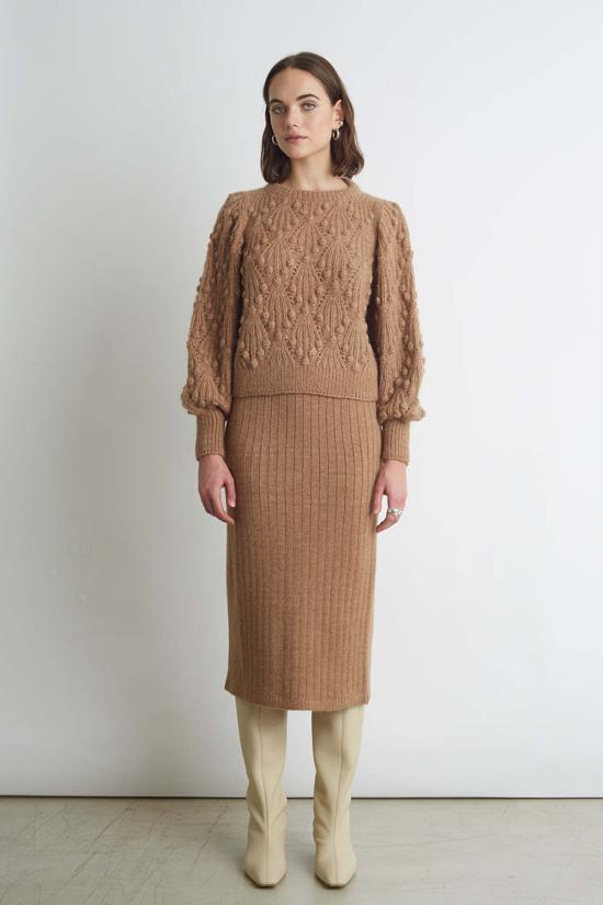  일레븐 식스 미디 스커트 피아 튜브 스커트 카멜 - ELEVEN SIX