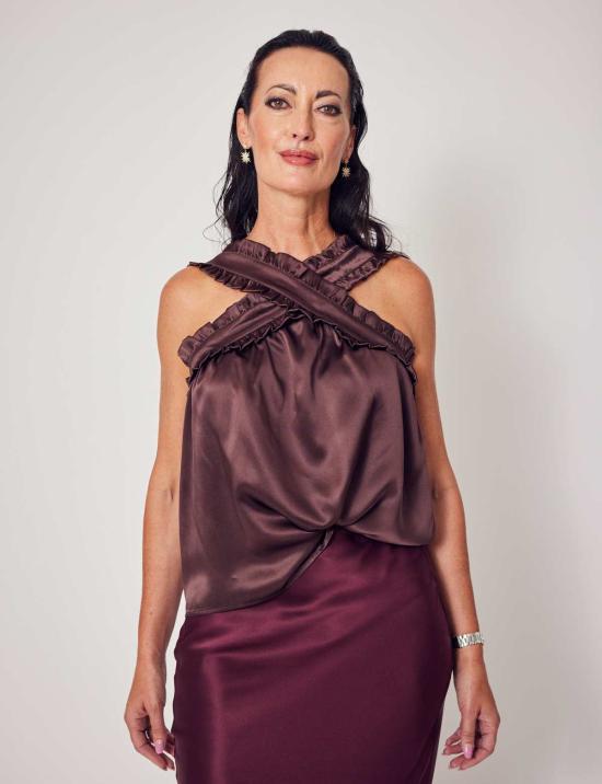  Lindsay Nicholas New York 롱 스커트 린지 니콜라스 뉴욕 실크 슬릿 스커트 (멀롯 색상) - OTHER BRANDS