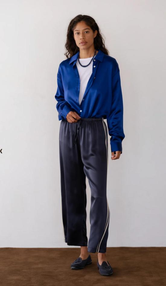  도니 크롭 팬츠 . 실크 스트라이프 - DONNI.