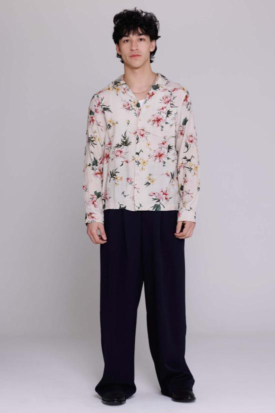  Graphia New York 긴팔 셔츠 그라피아 뉴욕 레이날도 컨버터블 칼라  내추럴/레드 우키요에 히비스커스 프린트 - OTHER BRANDS