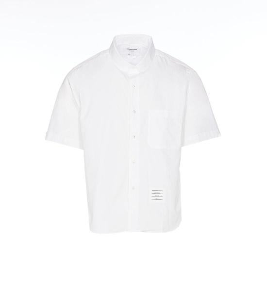  톰브라운 반팔 셔츠 톰 브라운 포플린 라운드 헴  화이트