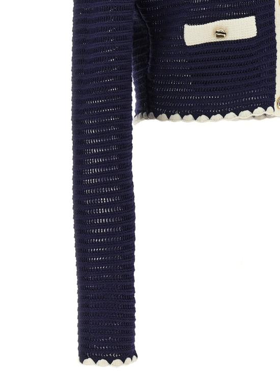  셀프 포트레이트 가디건 크로셰 콘트라스트 트림  (블루) - SELF PORTRAIT