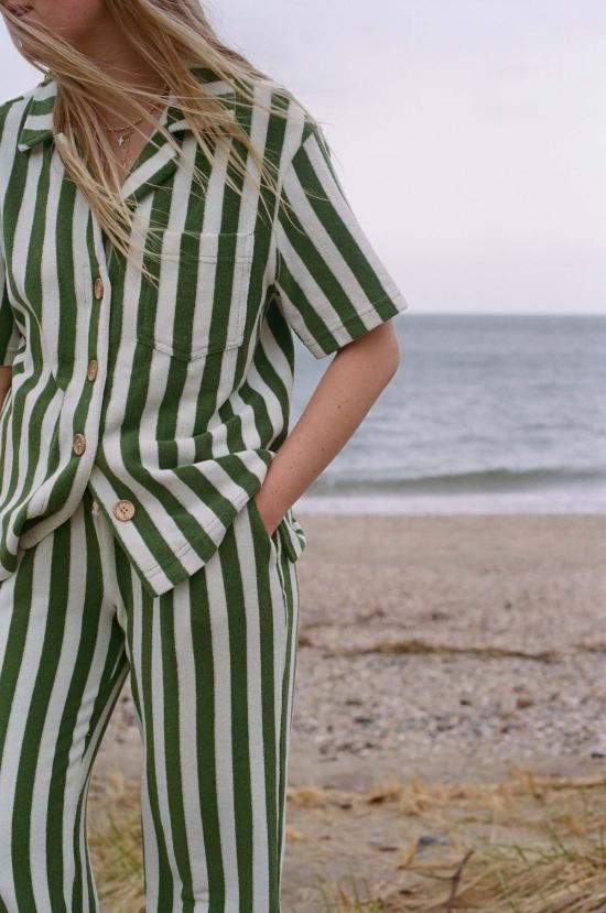  Alice Pearl 스트레이트 팬츠 앨리스 펄 위켄드 팬츠 그린 스트라이프 - OTHER BRANDS