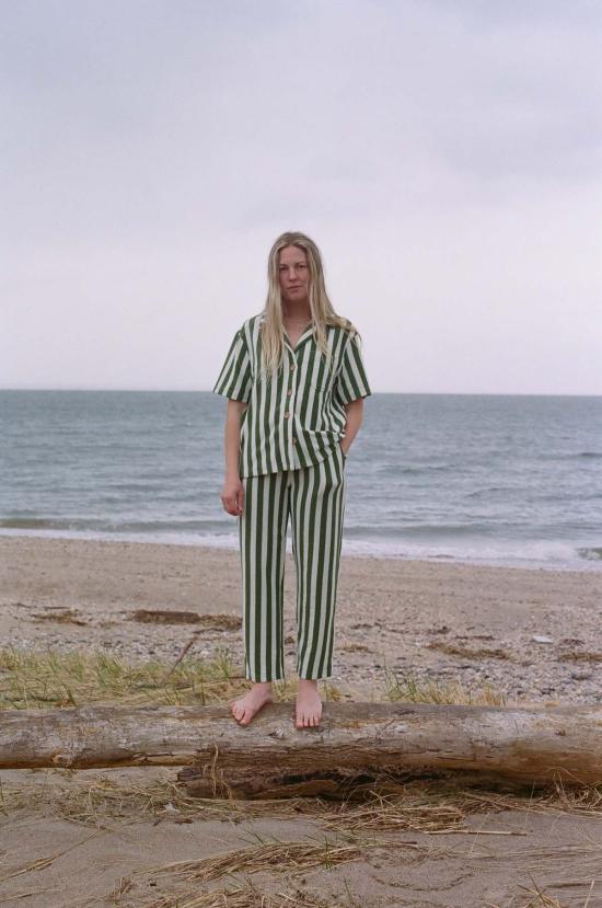  Alice Pearl 스트레이트 팬츠 앨리스 펄 위켄드 팬츠 그린 스트라이프 - OTHER BRANDS