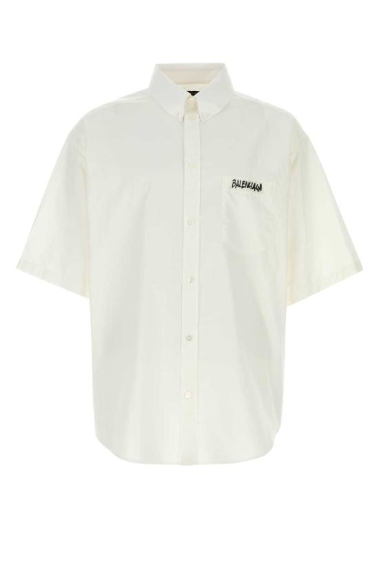  발렌시아가 반팔 셔츠 포플린 오버사이즈 셔츠 화이트
