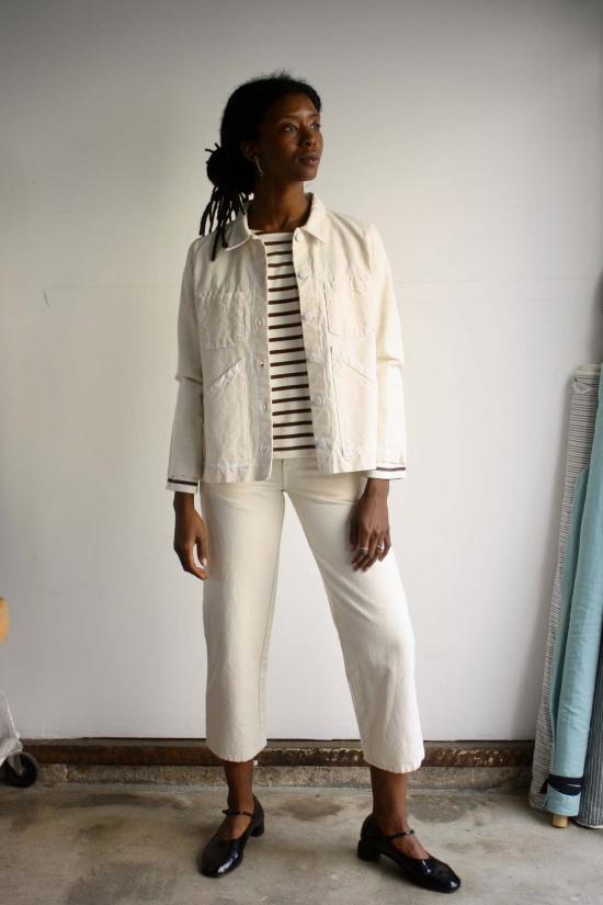  카린 데님 자켓 칼린 트라이앵글 포켓 재킷 프라이머드 캔버스 - CARLEEN