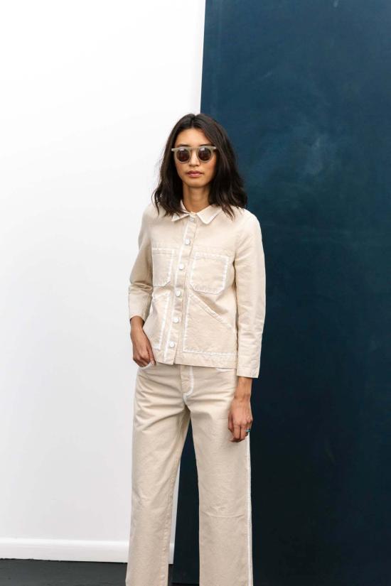  카린 데님 자켓 칼린 트라이앵글 포켓 재킷 프라이머드 캔버스 - CARLEEN