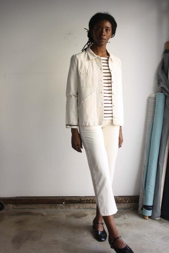  카린 데님 자켓 칼린 트라이앵글 포켓 재킷 프라이머드 캔버스