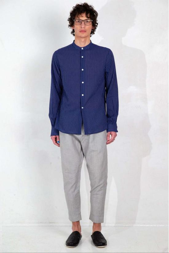  Graphia New York 긴팔 셔츠 그라피아 뉴욕 리암 밴드 칼라 긴팔  블루/화이트 스트라이프 - OTHER BRANDS