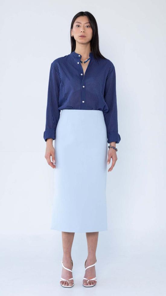  Graphia New York 긴팔 셔츠 그라피아 뉴욕 리암 밴드 칼라 긴팔  블루/화이트 스트라이프 - OTHER BRANDS