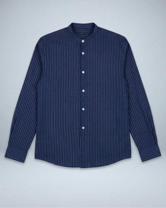  Graphia New York 긴팔 셔츠 그라피아 뉴욕 리암 밴드 칼라 긴팔  블루/화이트 스트라이프 - GRAPHIA NEW YORK