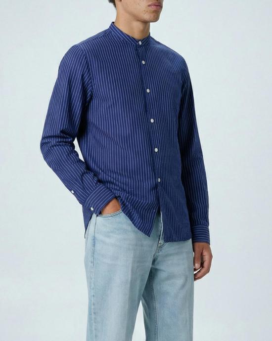  Graphia New York 긴팔 셔츠 그라피아 뉴욕 리암 밴드 칼라 긴팔  블루/화이트 스트라이프 - GRAPHIA NEW YORK