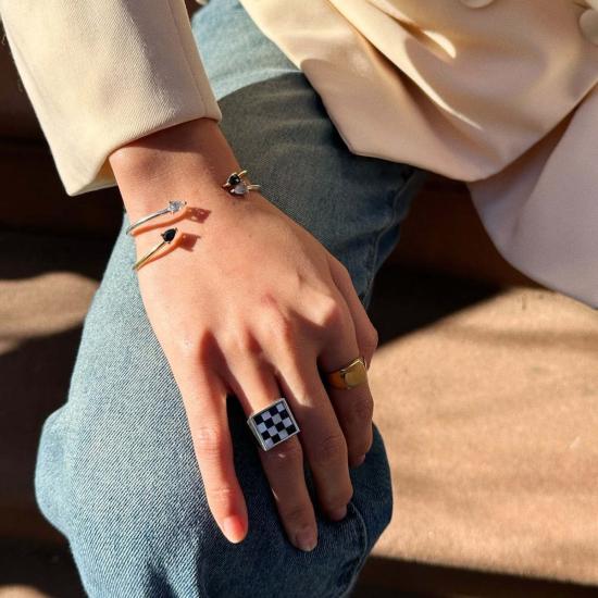  타린 토마스 팔찌 매디슨 커프 실버 화이트 토파즈/블랙 오닉스 장식 - TARIN THOMAS