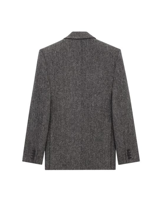  생로랑 수트 자켓 헤링본 울 블레이저 블랙 그레이 - SAINT LAURENT