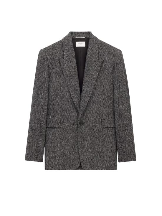  생로랑 수트 자켓 헤링본 울 블레이저 블랙 그레이