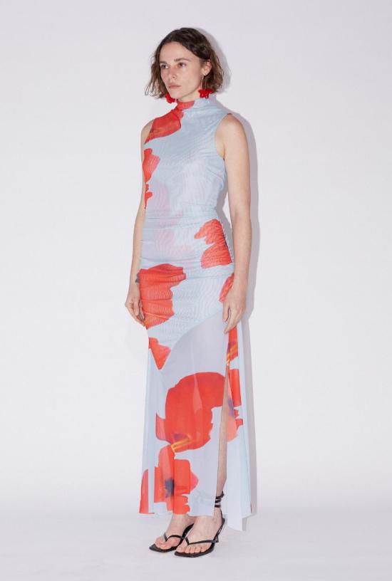  샘디 롱 원피스 사엠디 플로럴 메시 드레스 플로럴 프린트