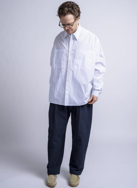  GREI. 긴팔 셔츠 그레이. 오버사이즈 이오  화이트 워시드 포플린 - GREI