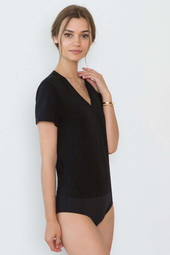  산티클레르 바디수트 티셔츠 노라 오가닉 코튼 번들 브이넥 바디수트 화이트/블랙