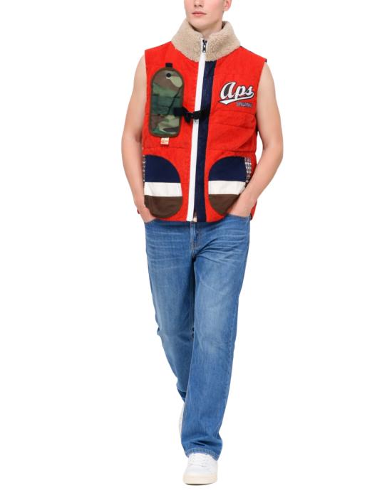  알파스타일 자켓 알파 스타일 남성용 코듀로이 베스트 오렌지색 (패치워크 디테일) 3012 ROSSO - ALPHASTYLE