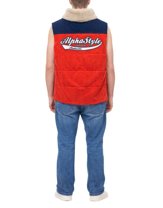  알파스타일 자켓 알파 스타일 남성용 코듀로이 베스트 오렌지색 (패치워크 디테일) 3012 ROSSO - ALPHASTYLE