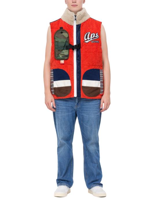  알파스타일 자켓 알파 스타일 남성용 코듀로이 베스트 오렌지색 (패치워크 디테일) 3012 ROSSO - ALPHASTYLE