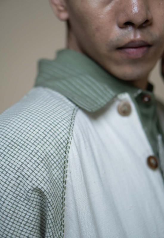  이키비 자켓 메도우즈 유니섹스 컬러 블록 셔츠 재킷 그린 - IKKIVI