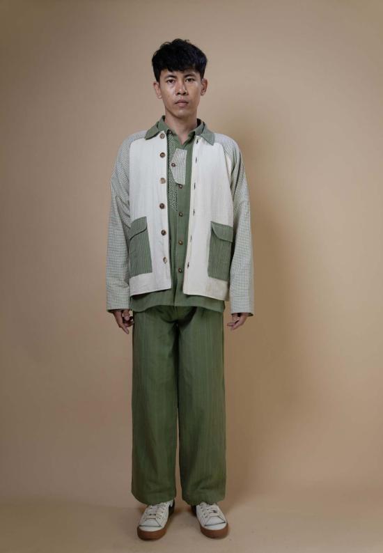  이키비 자켓 메도우즈 유니섹스 컬러 블록 셔츠 재킷 그린