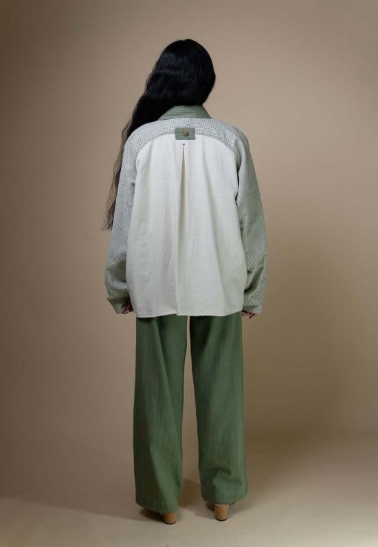  이키비 자켓 메도우즈 유니섹스 컬러 블록 셔츠 재킷 그린 - IKKIVI