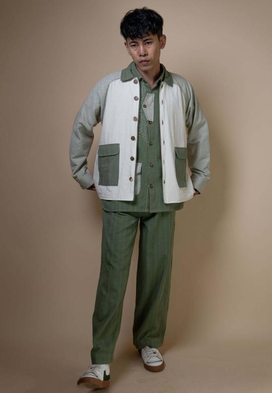  이키비 자켓 메도우즈 유니섹스 컬러 블록 셔츠 재킷 그린 - IKKIVI