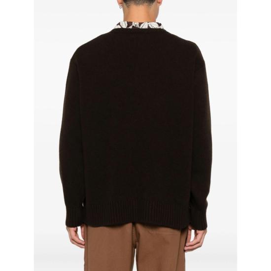  보디 스웨터 보드 자수 로고 브이넥  브라운 - BODE