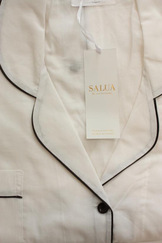  Salua Lingerie 미디 원피스 살루아 란제리 우븐 코튼 클래식 슬립 셔츠 화이트/네이비 - SALUA LINGERIE