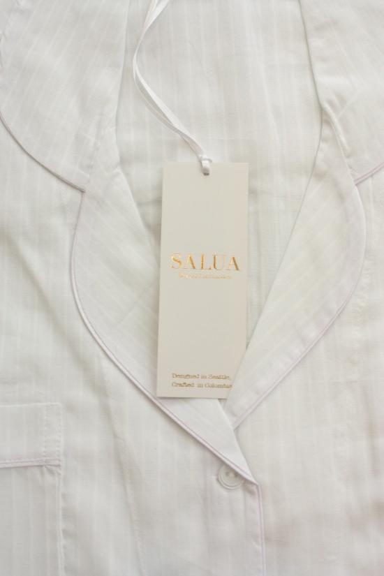  Salua Lingerie 미디 원피스 살루아 란제리 우븐 코튼 클래식 슬립 셔츠 화이트/네이비 - SALUA LINGERIE