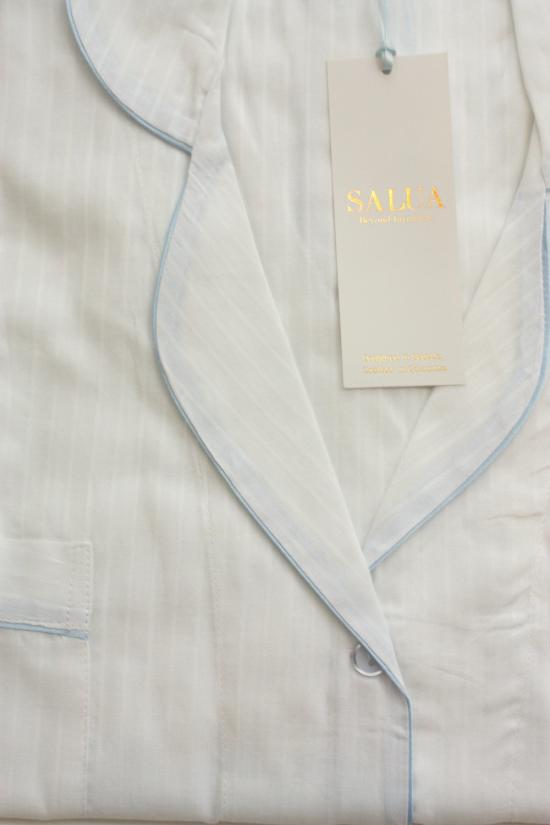  Salua Lingerie 미디 원피스 살루아 란제리 우븐 코튼 클래식 슬립 셔츠 화이트/네이비 - SALUA LINGERIE