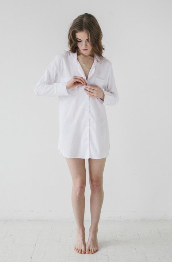  Salua Lingerie 미디 원피스 살루아 란제리 우븐 코튼 클래식 슬립 셔츠 화이트/네이비