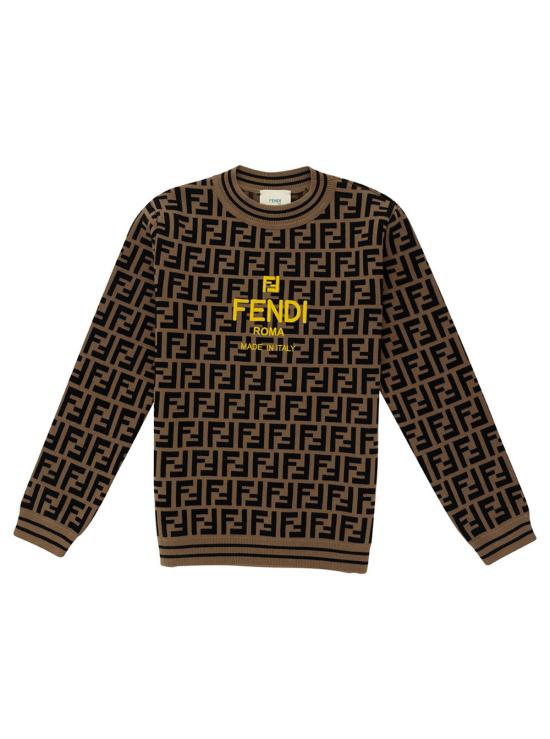  [키즈] 펜디 풀오버 키즈 베이지 앤 토바코 스웨터 (FF 모티브 및 로고 디테일)