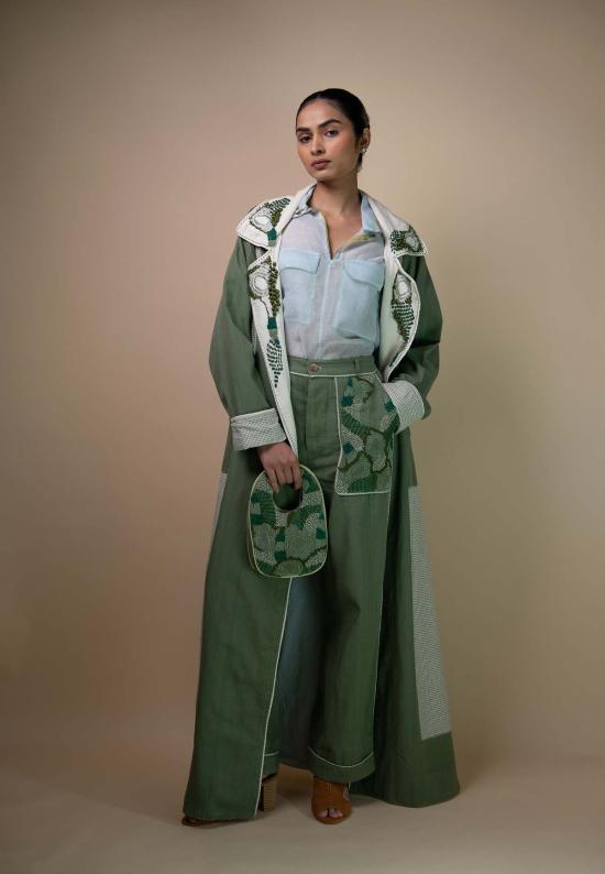  IKKIVI 트렌치 코트 이키비 메도우즈 유니섹스 컬러 블록 트렌치 재킷 그린 - OTHER BRANDS