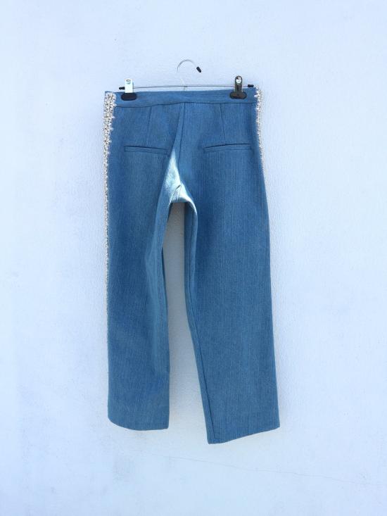  콜리나 스트라다 스트레이트 팬츠 라인스톤 인터럽티드 팬츠 블루 데님 - COLLINA STRADA