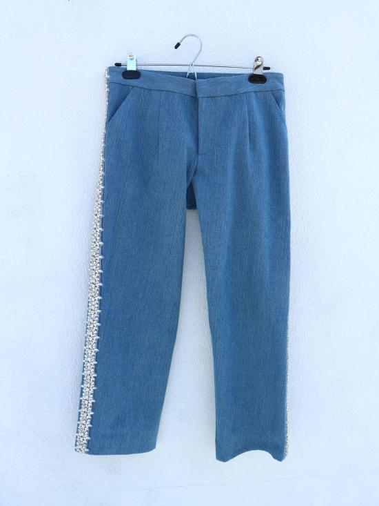  콜리나 스트라다 스트레이트 팬츠 라인스톤 인터럽티드 팬츠 블루 데님 - COLLINA STRADA