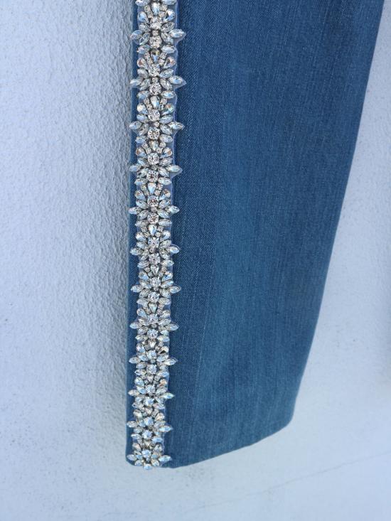  콜리나 스트라다 스트레이트 팬츠 라인스톤 인터럽티드 팬츠 블루 데님 - COLLINA STRADA