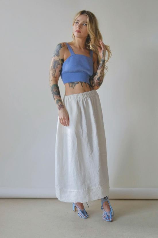 LA RELAXED 롱 스커트 라 릴렉스드 워시드 린넨  화이트 - LA RELAXED