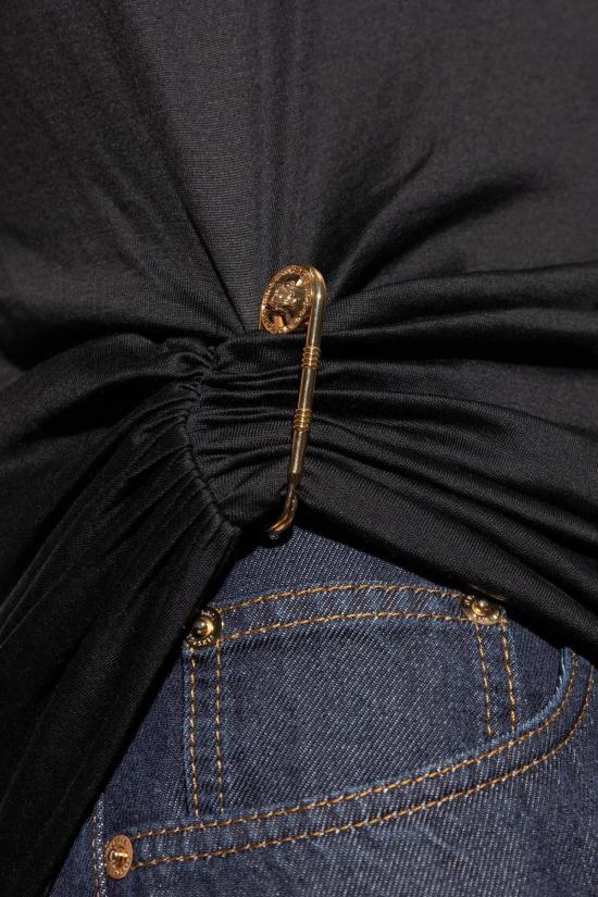  베르사체 반팔 티셔츠 장식용 안전핀 티셔츠 블랙 - VERSACE