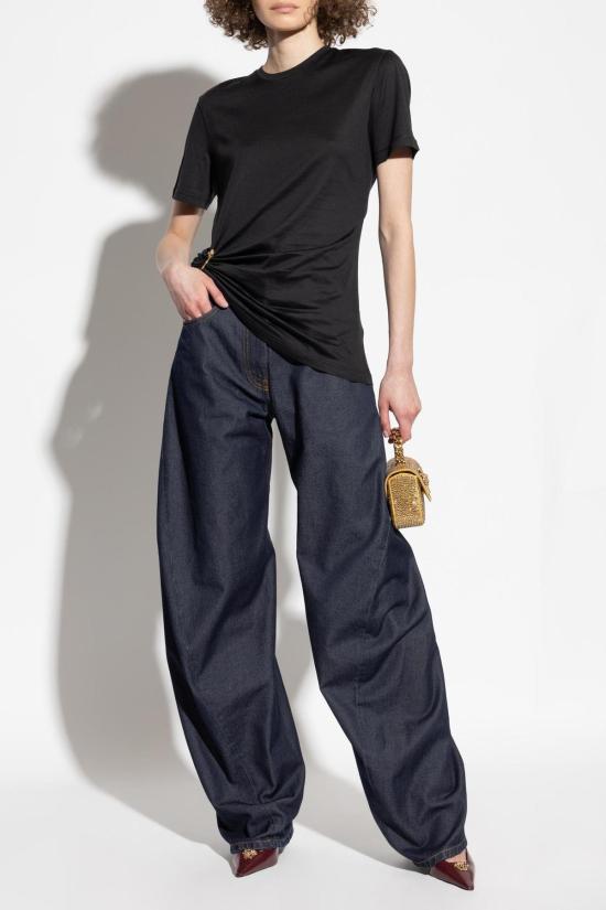  베르사체 반팔 티셔츠 장식용 안전핀 티셔츠 블랙 - VERSACE