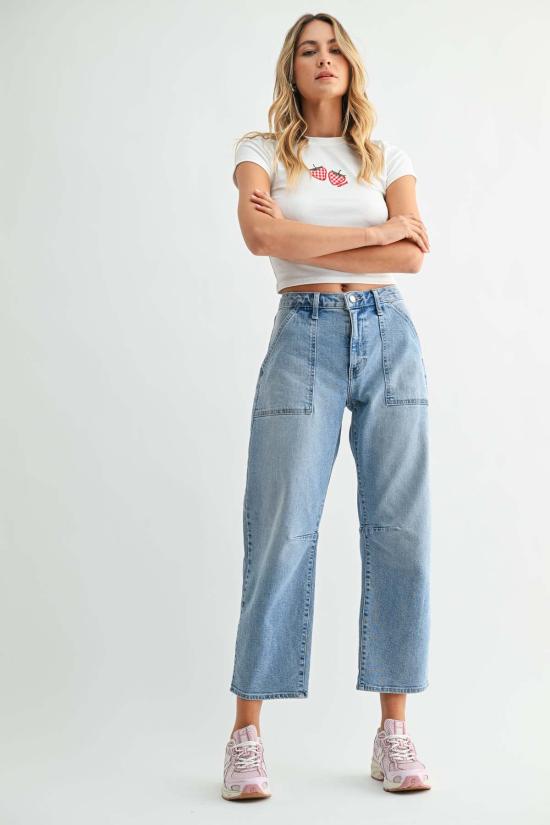  저스트 블랙 데님 데님 팬츠 유틸리티 심드 배럴 진 미디엄 데님 - JUST BLACK DENIM