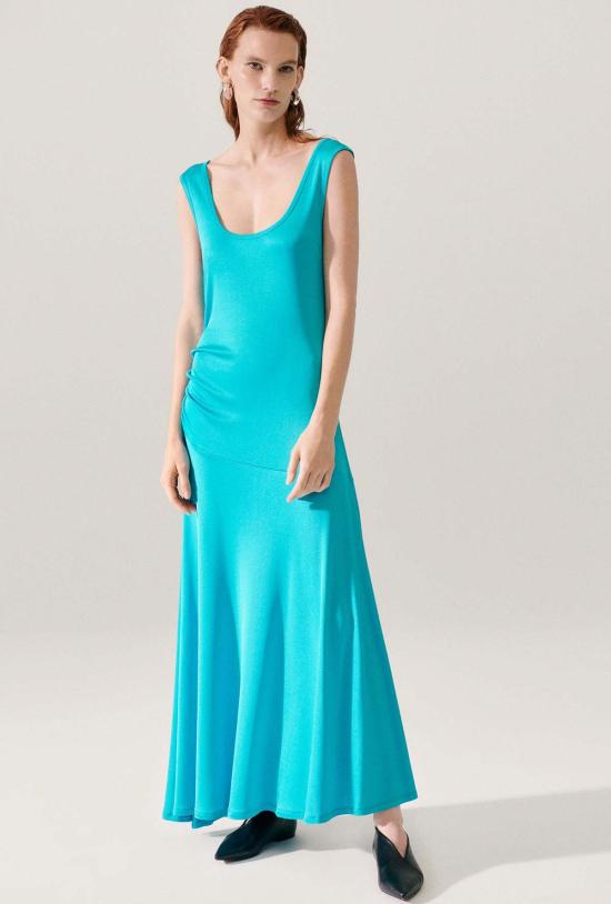  실크 런드리 롱 원피스 저지 민소매 드레스 산소