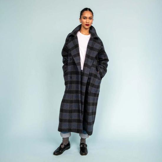  헤더 할란 코트 롱 오버 울 체크무늬 - HEATHER HARLAN