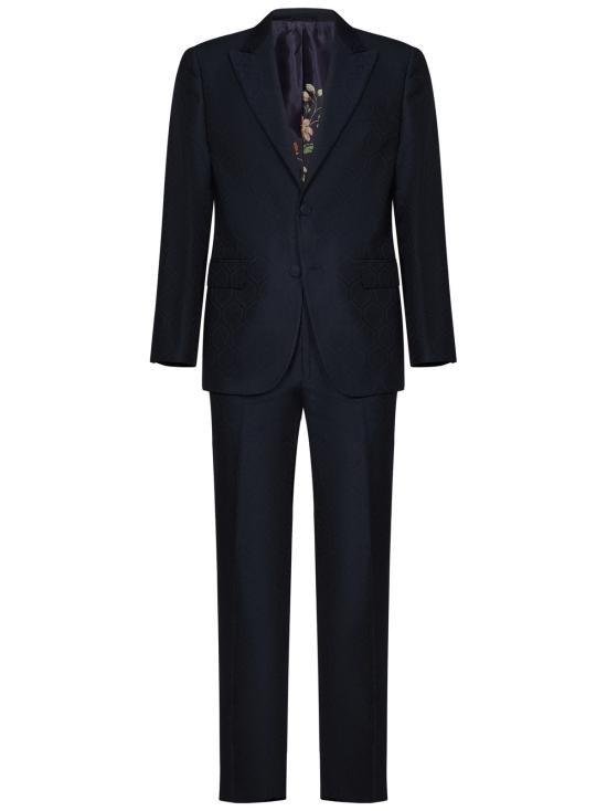  에트로 수트 자켓 싱글 브레스트 자카드 블레이저 블루