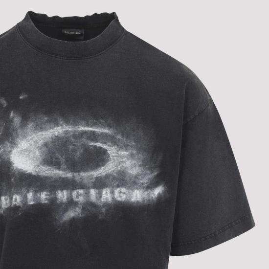  발렌시아가 반팔 티셔츠 미디엄 핏 티셔츠 워싱 블랙 화이트 - BALENCIAGA