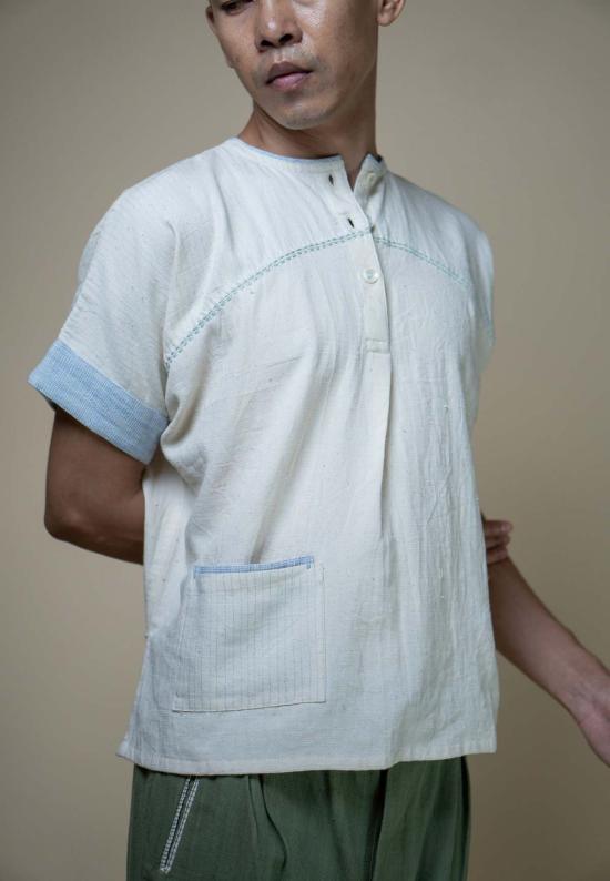  IKKIVI 셔츠 이키비 메도우즈 유니섹스 요크 디테일 셔츠 오프 화이트 - IKKIVI