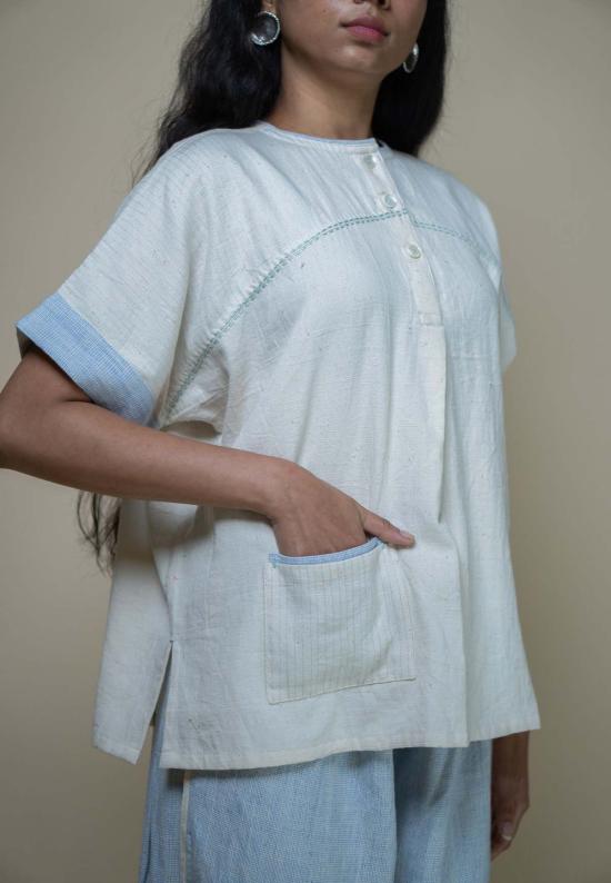  IKKIVI 셔츠 이키비 메도우즈 유니섹스 요크 디테일 셔츠 오프 화이트 - IKKIVI