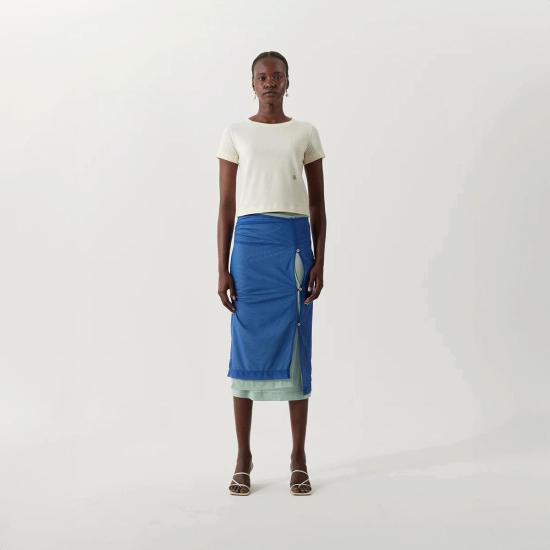  레지나표 미디 스커트 미렌 스커트 메쉬블루